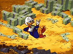 Animated GIF of Scrooge McDuck lying on a pool of money