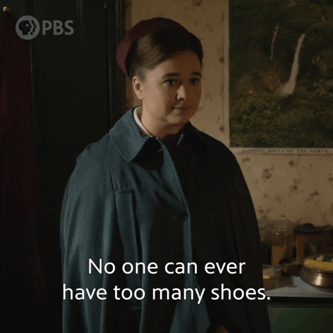 Animated GIF of a woman saying no one can ever have too many shoes