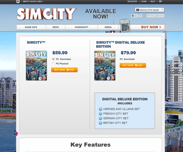 Screenshot of SimCity A/B Testing example variant B