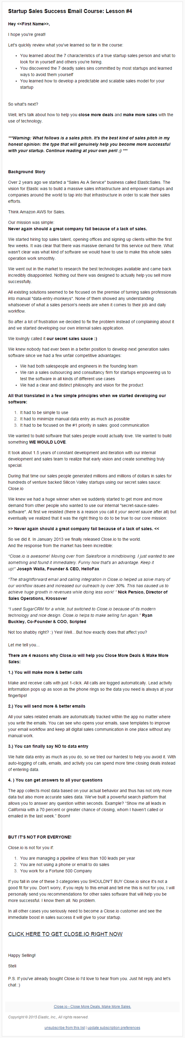 StartupSalesDripEmail