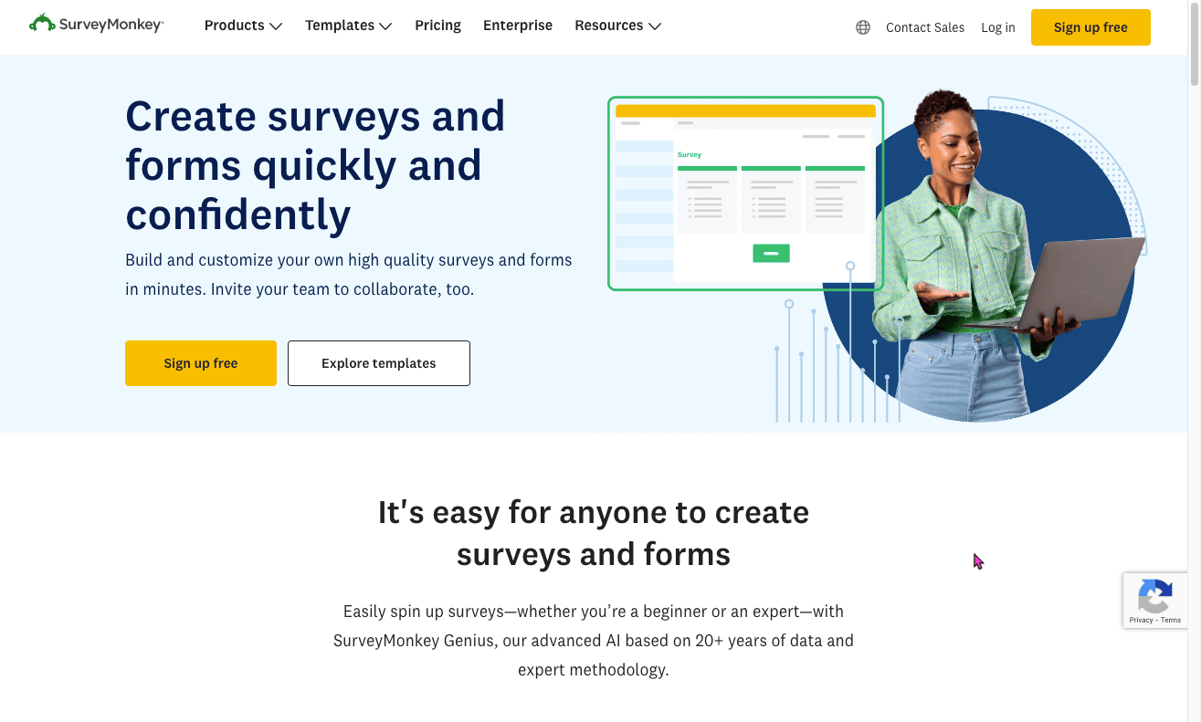 Thumbnail screenshot of a SurveyMonkey landing page