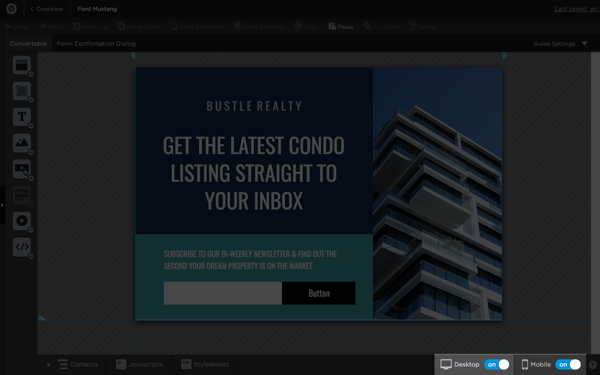 Unbounce sticky bar settings on Mobile and Desktop