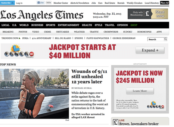 The Los Angeles Times above the fold