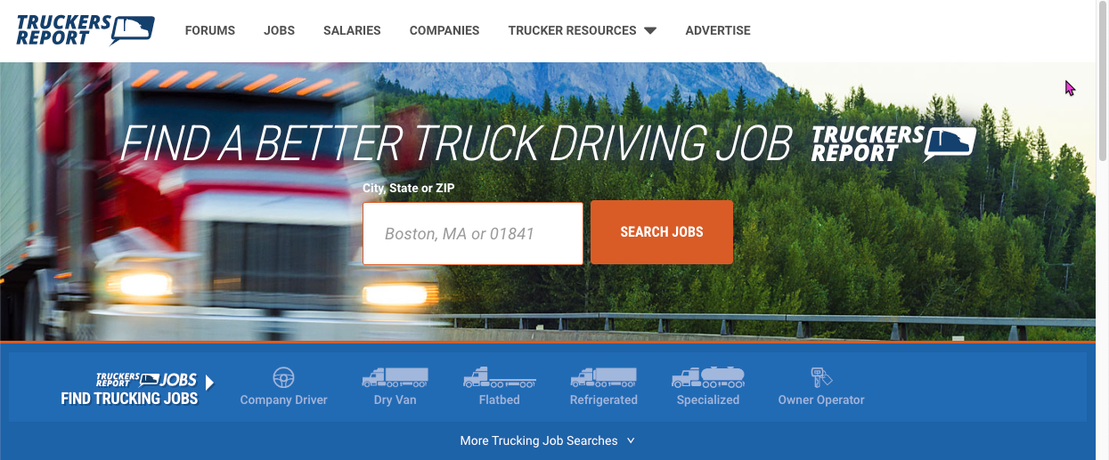 Screenshot of Truckers Report Landing page optimization case study example