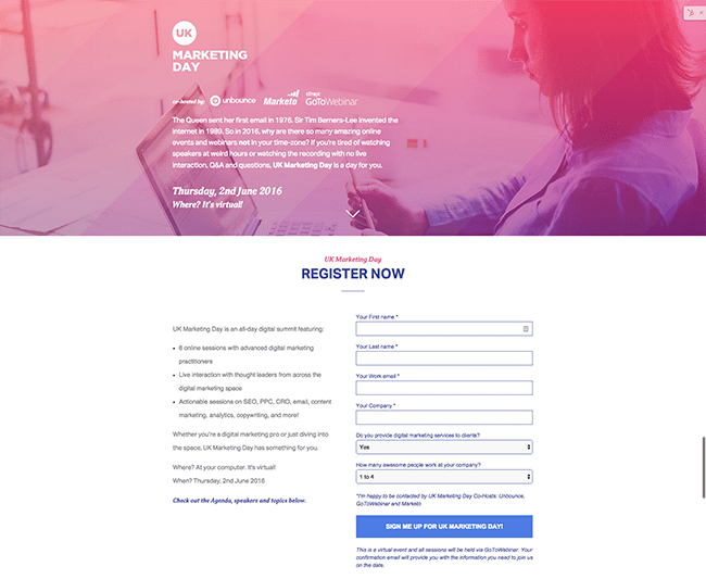 UK Marketing Day landing page