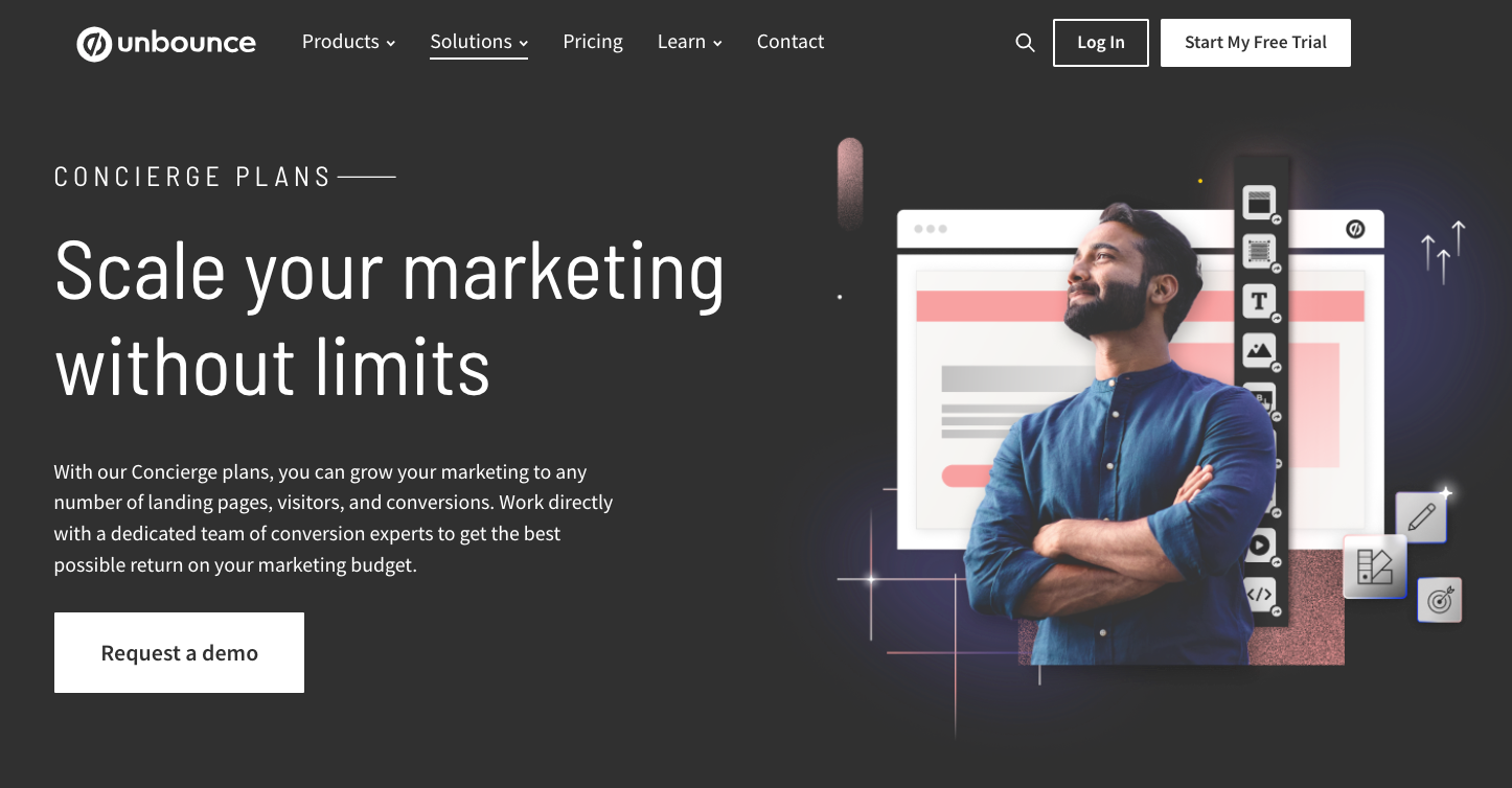 Thumbnail screenshot of the top of an Unbounce landing page