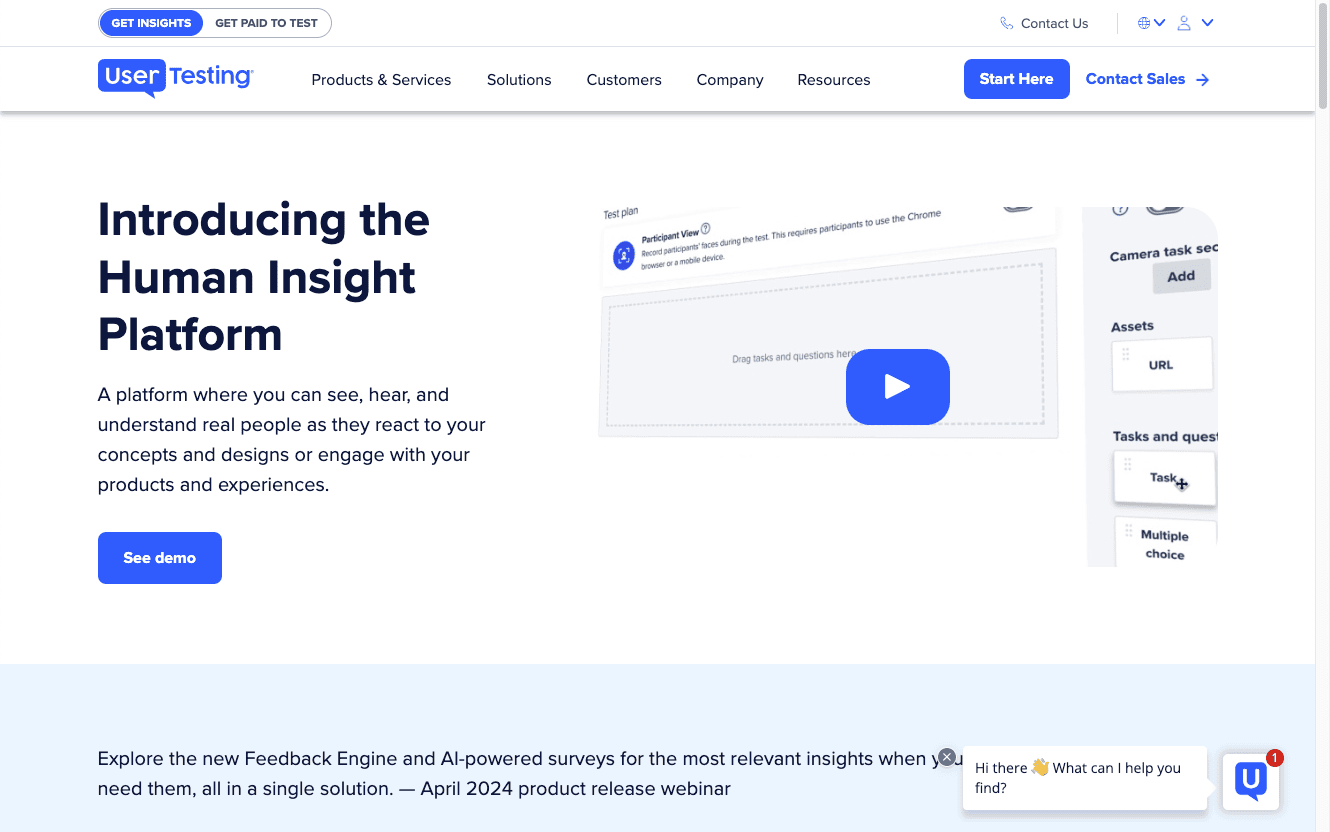 Thumbnail screenshot of a UserTesting landing page