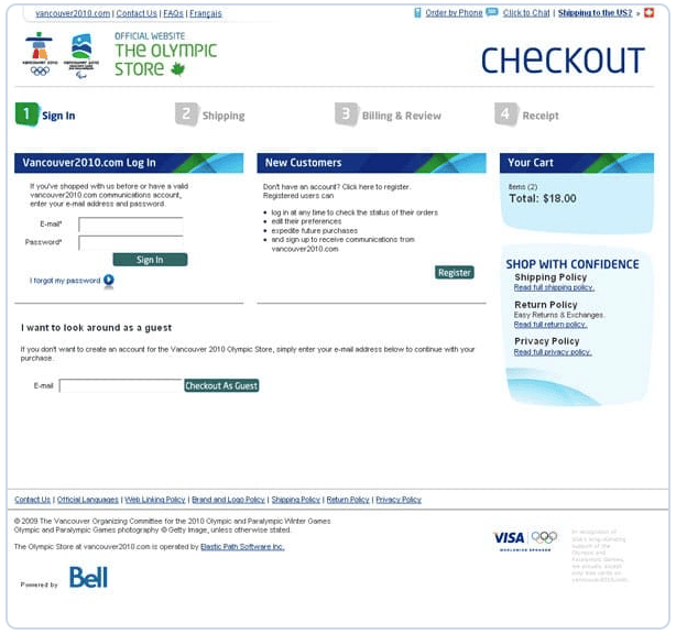 Screenshot of Vancouver Olympic Store A/B Testing case study variant A