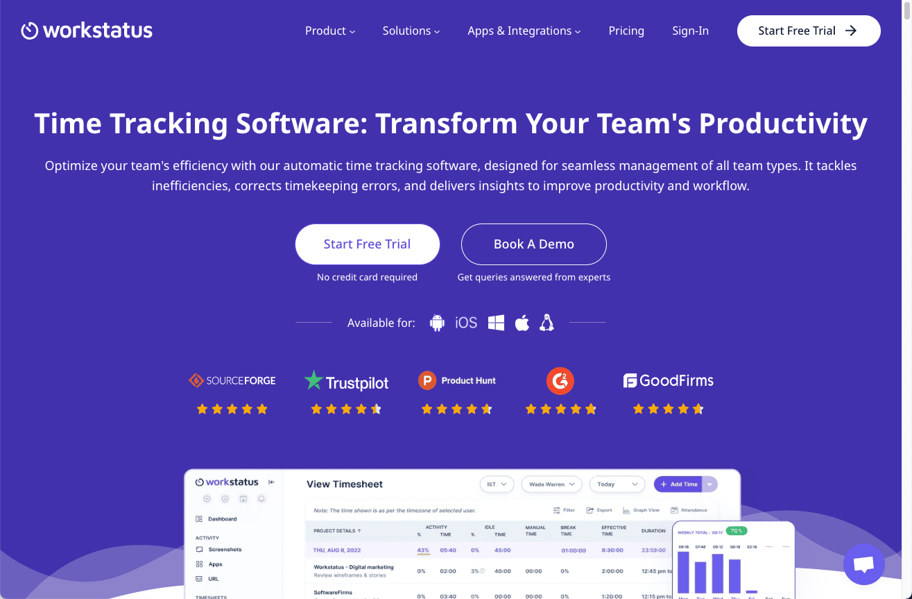 Thumbnail screenshot of a Workstatus landing page