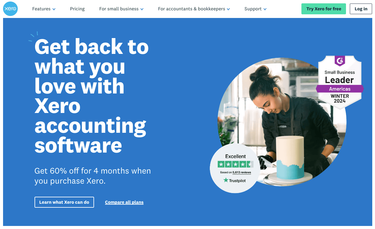 Thumbnail screenshot of a Xero landing page