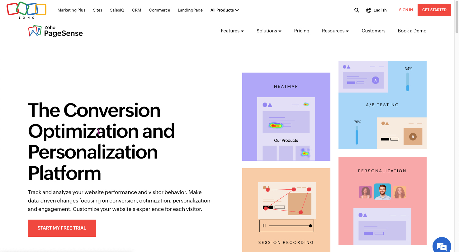 Screenshot for Zoho PageSense webpage