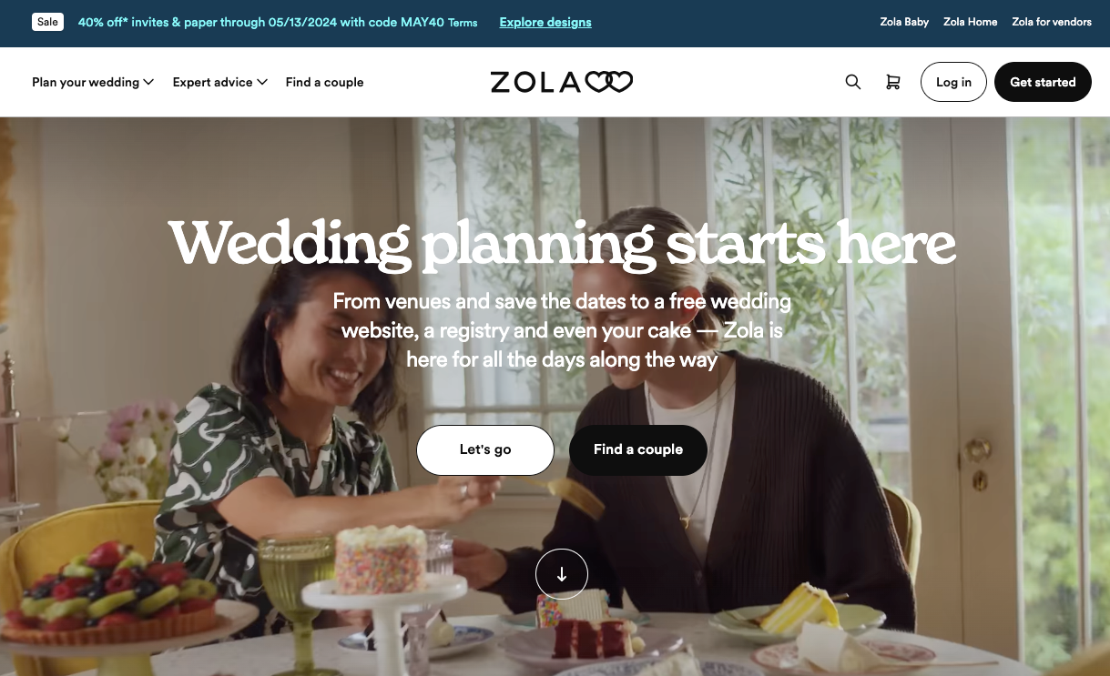 Screenshot of Zola case study reflecting Landing page optimization using best landing page builder