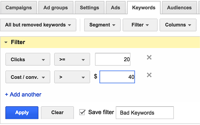adwords-custom-filters