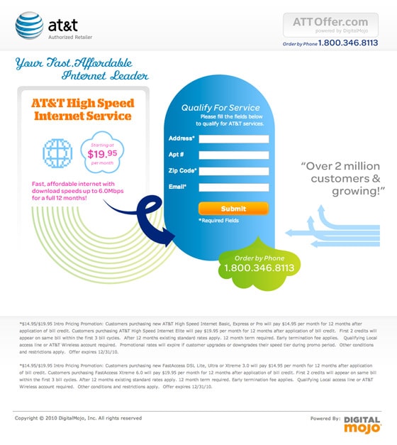 AT & T landing page