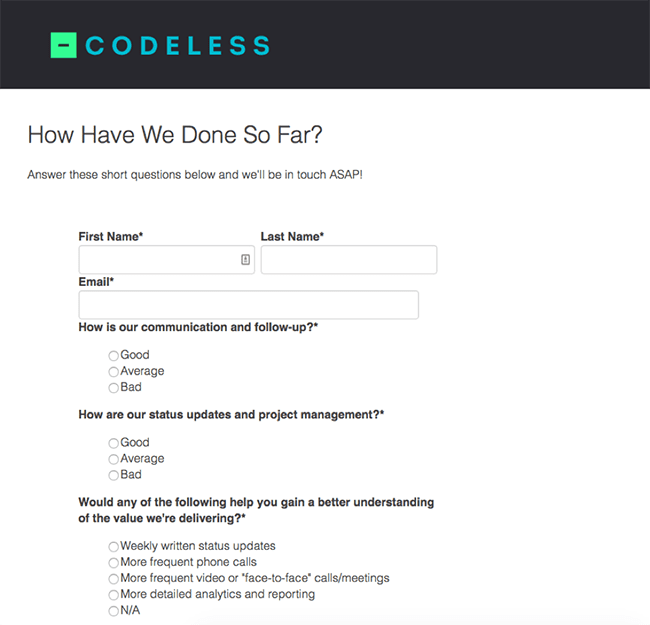 Codeless feedback email