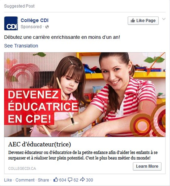 Native Advertising: College CDI example