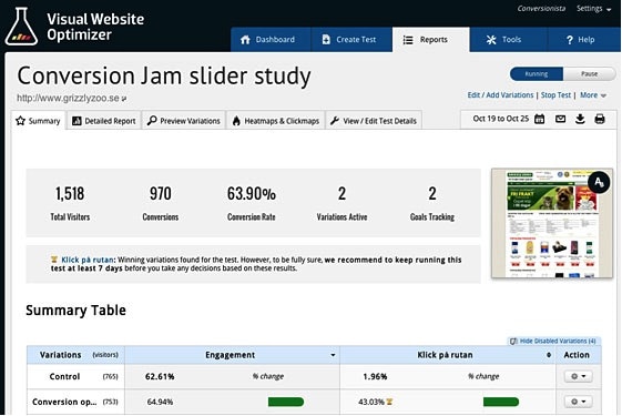 Conversion: Slider test results