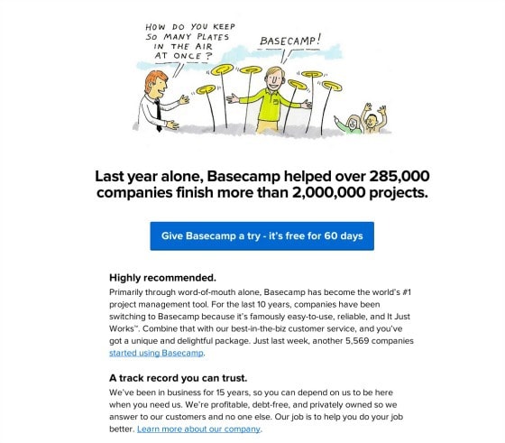 Copywriting: Basecamp landing page example