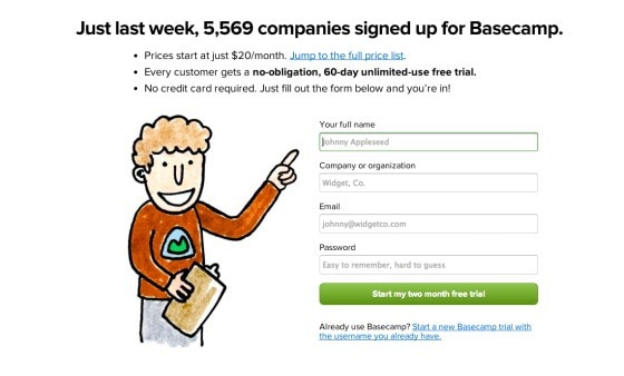 Copywriting: Basecamp form example