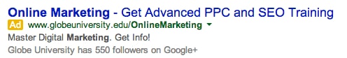 Copywriting: Google search example