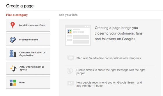 Create a Google Plus Page