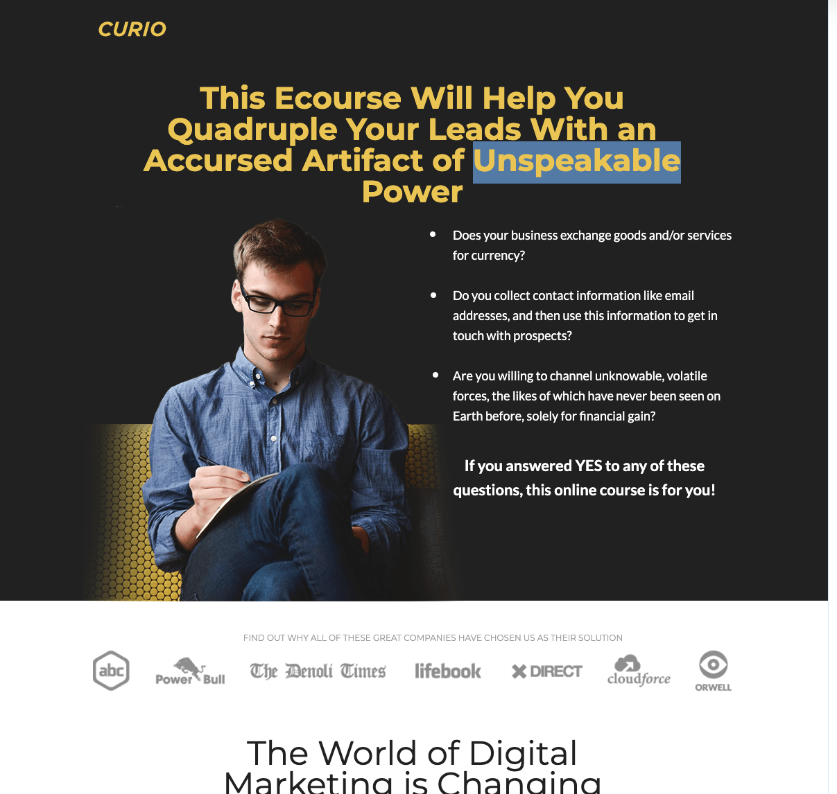 Curio Long-form sales landing pages template