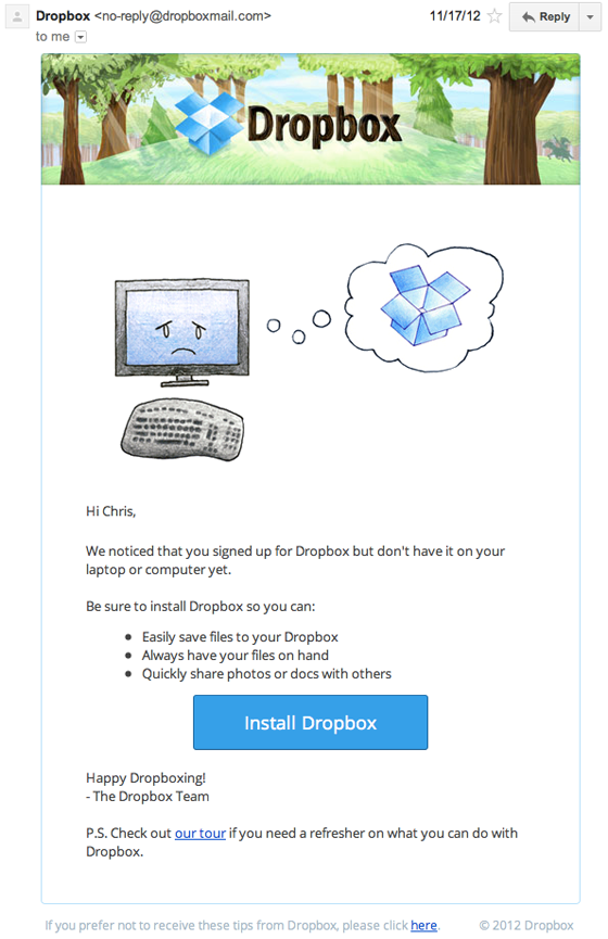 dropbox in-app email