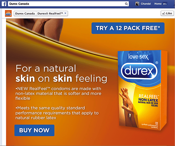Native Advertising: Durex Facebook page