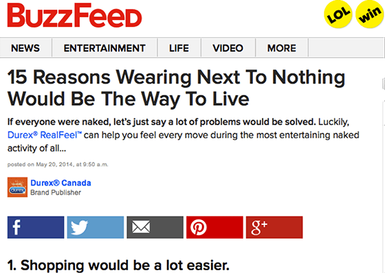 Native Advertising: Durex Buzzfeed example