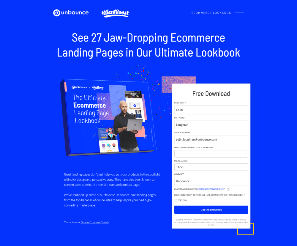 Unbounce landing page example.
