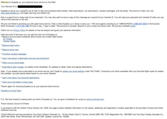 Expedia welcome email example