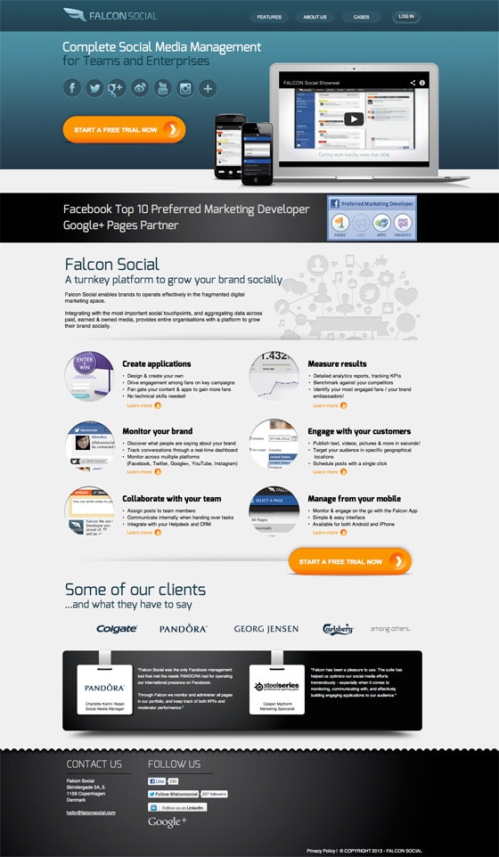 falcon social landing page example