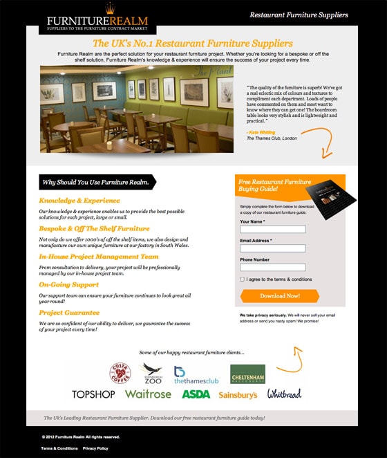 furniture realm landing page design
