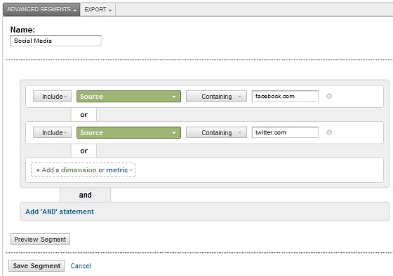 Google Analytics 5 Advanced Segments - Social Media