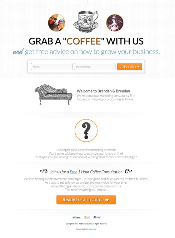 grab a coffee landing page