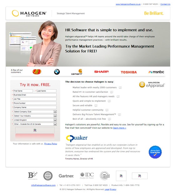 Halogen eAppraisal retail landing page example