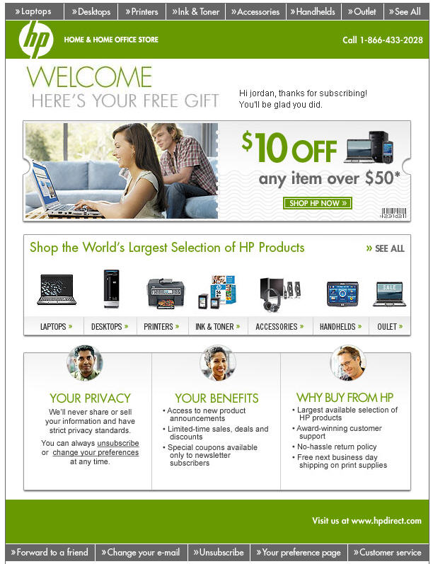 HP welcome email