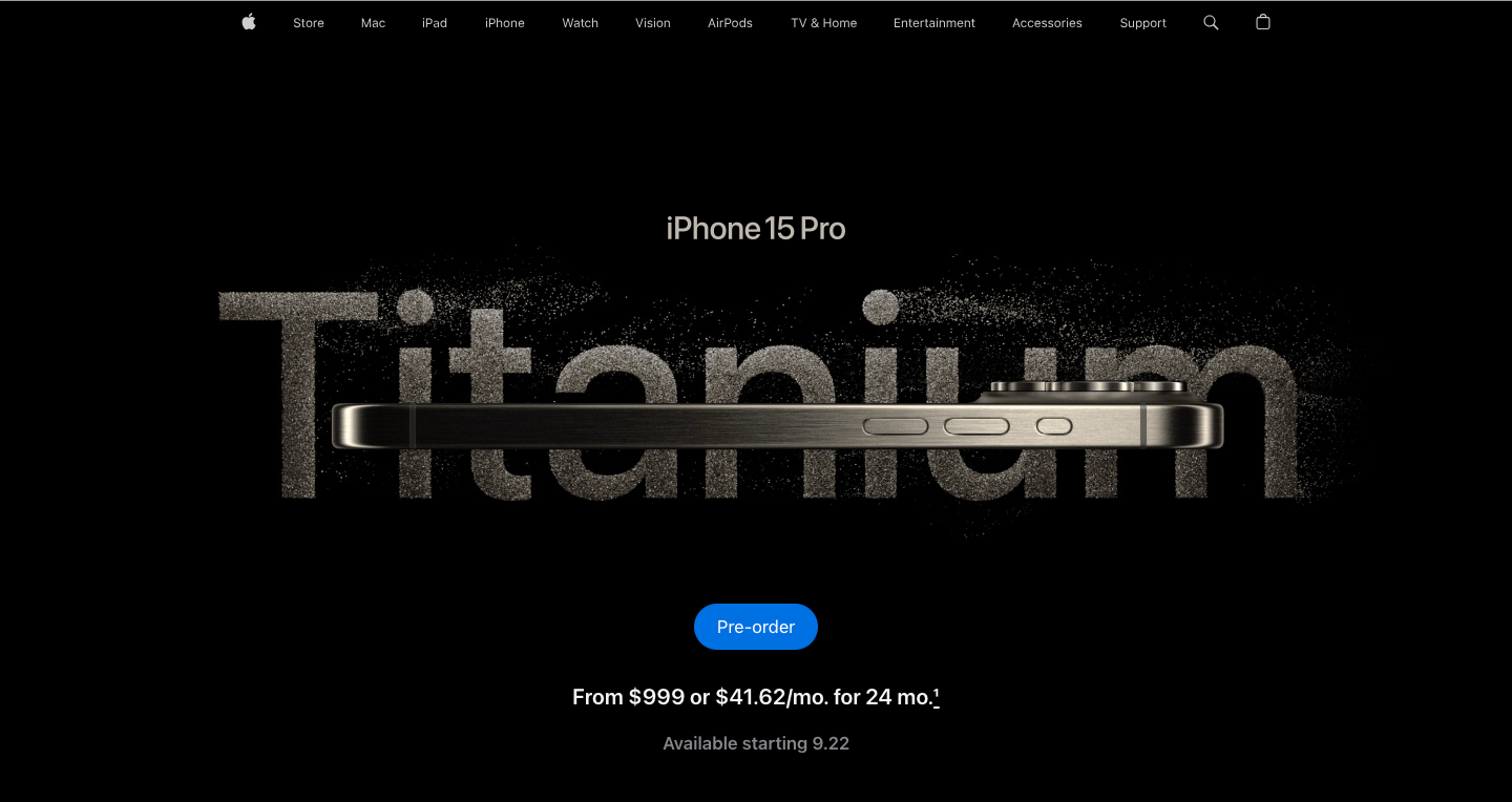 Landing page example from Apple