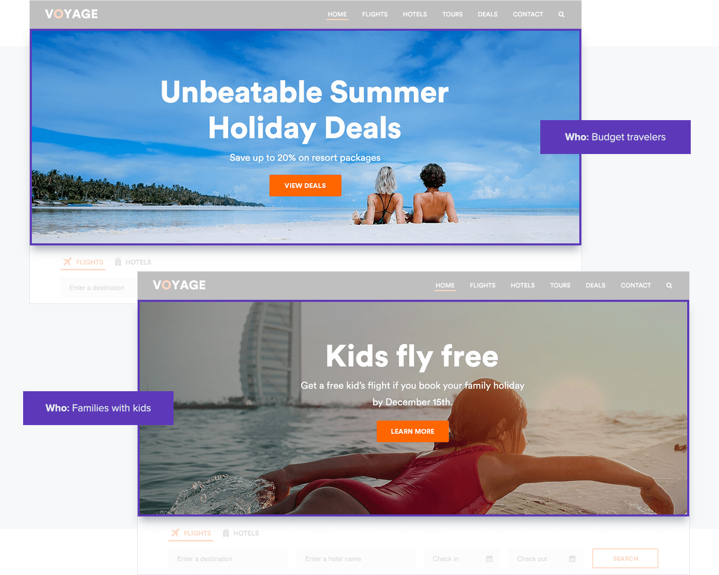 Voyage travel dynamic landing page example with image tests