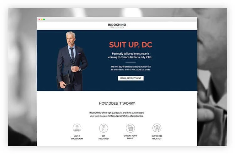Indochino dynamic landing page example with location based tests