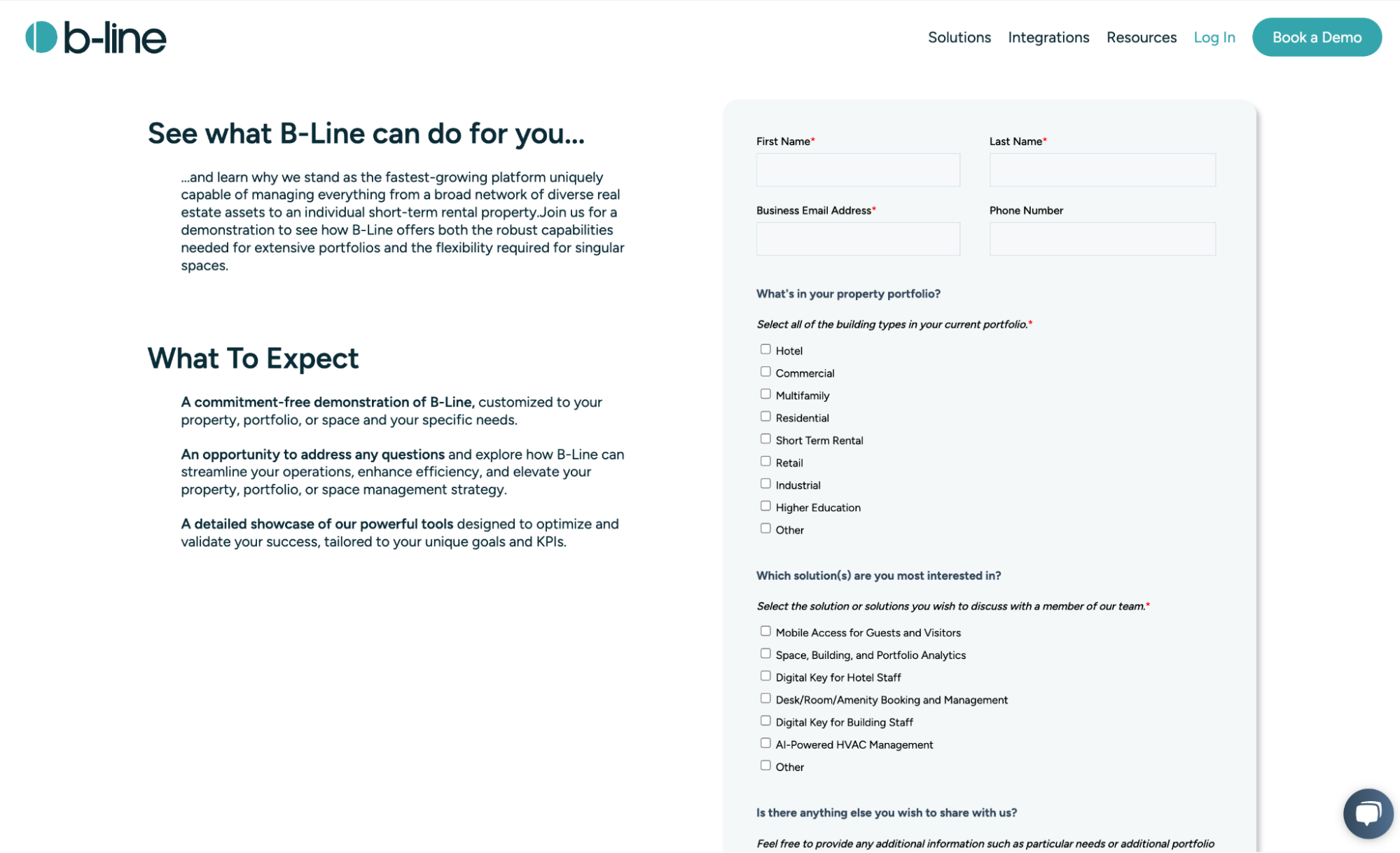 B-line b2b lead generation form example screenshot