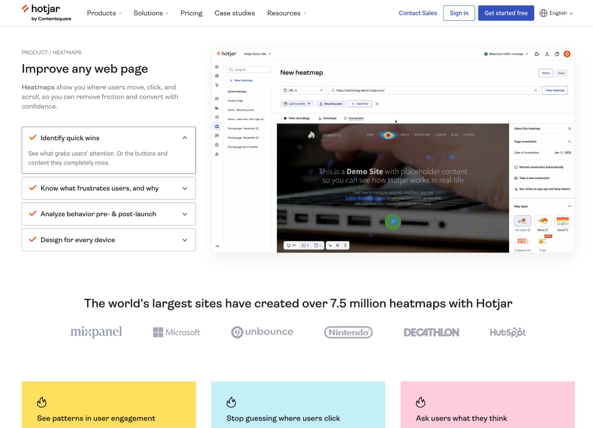 Hotjar landing page behaviour analysis and optimization software
