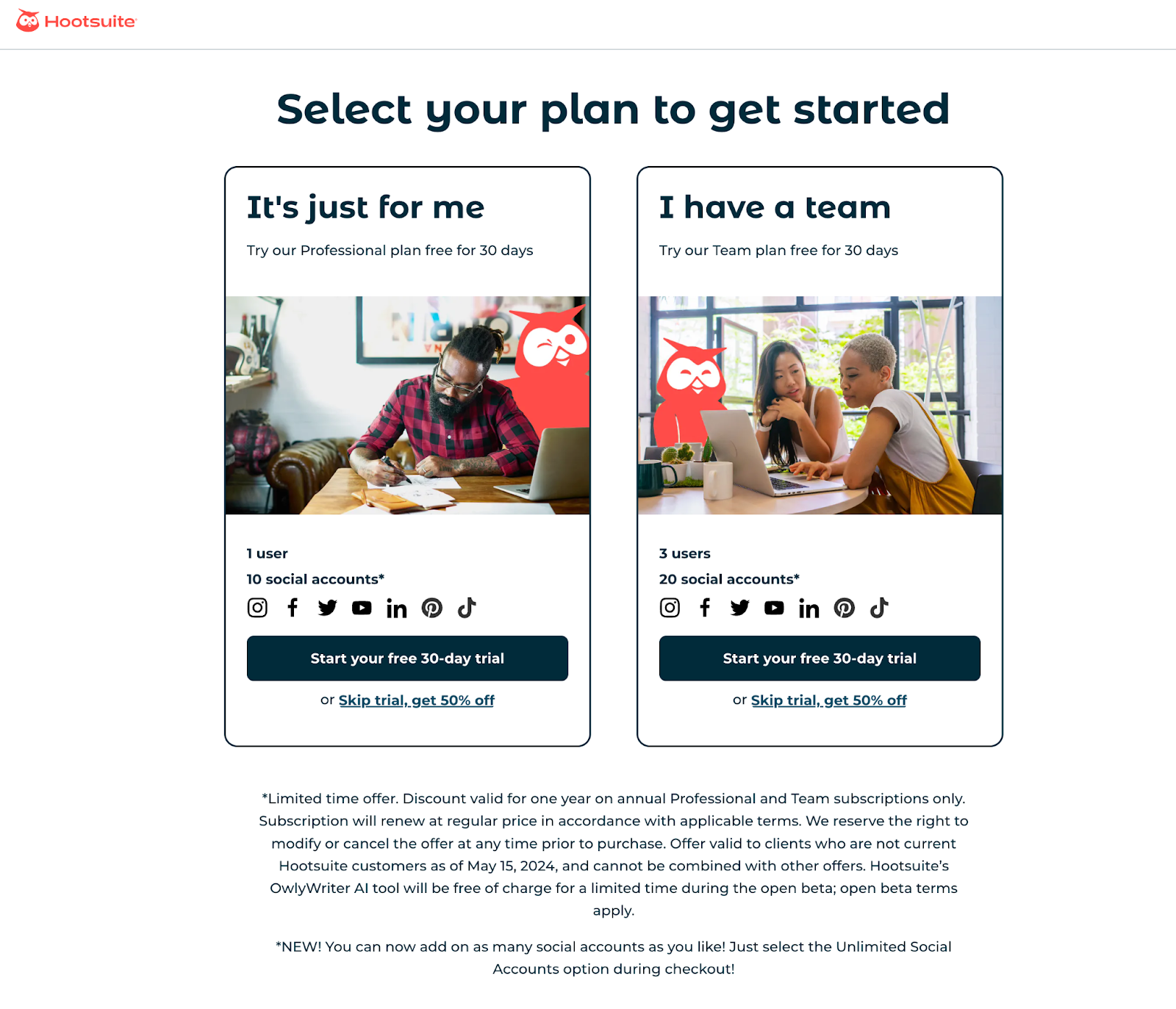 Hootsuite SaaS free trial landing page example