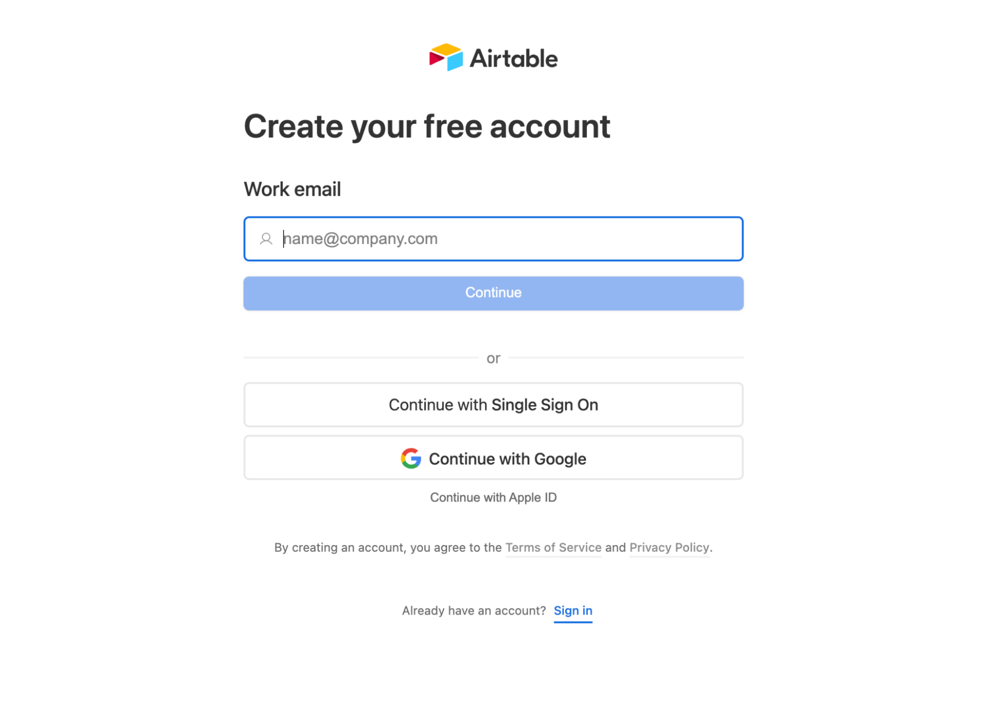 Airtable sign-up lead gen form example