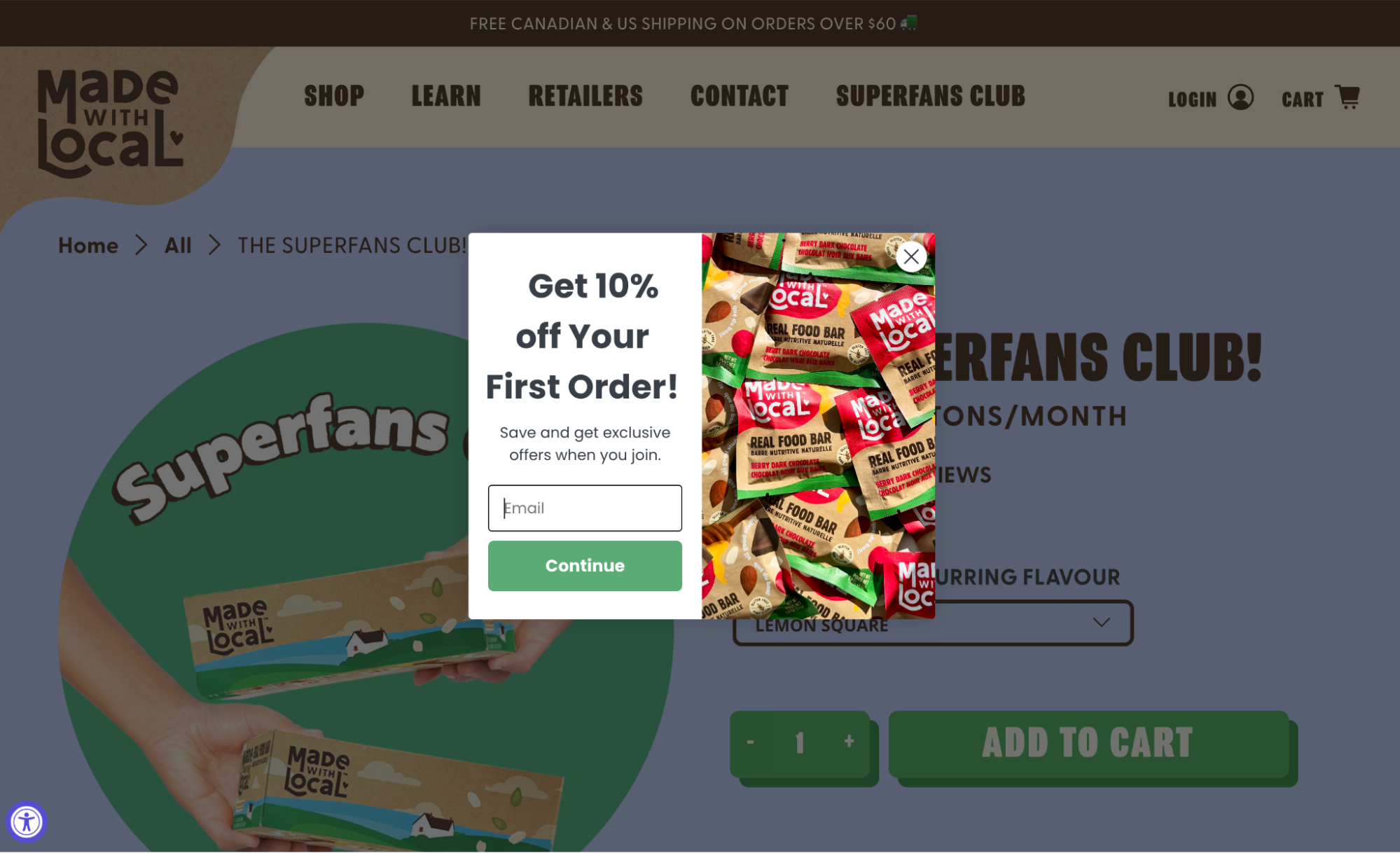 Made with local ecommerce food company lead generation form example
