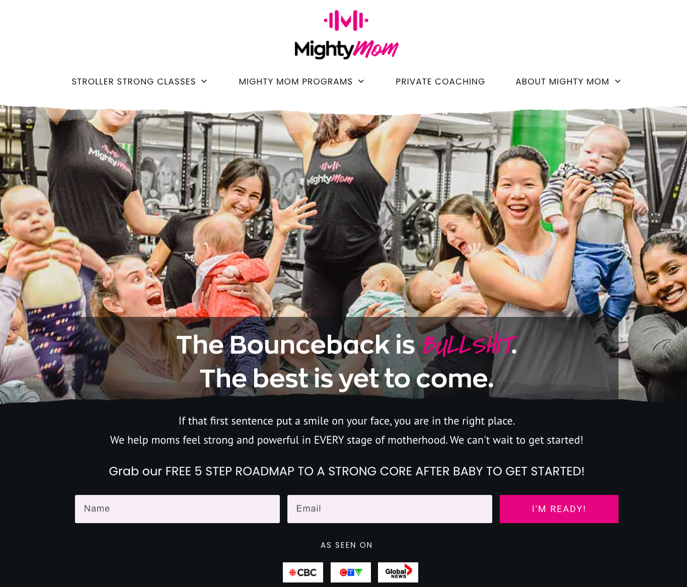 Mighy Mom fitness landing page example