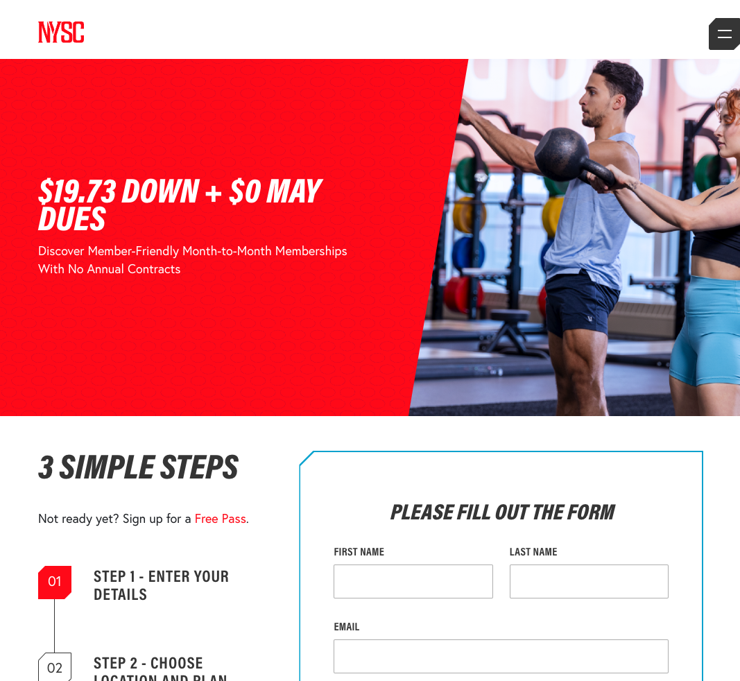 New York Sports Club fitness landing page example screenshot
