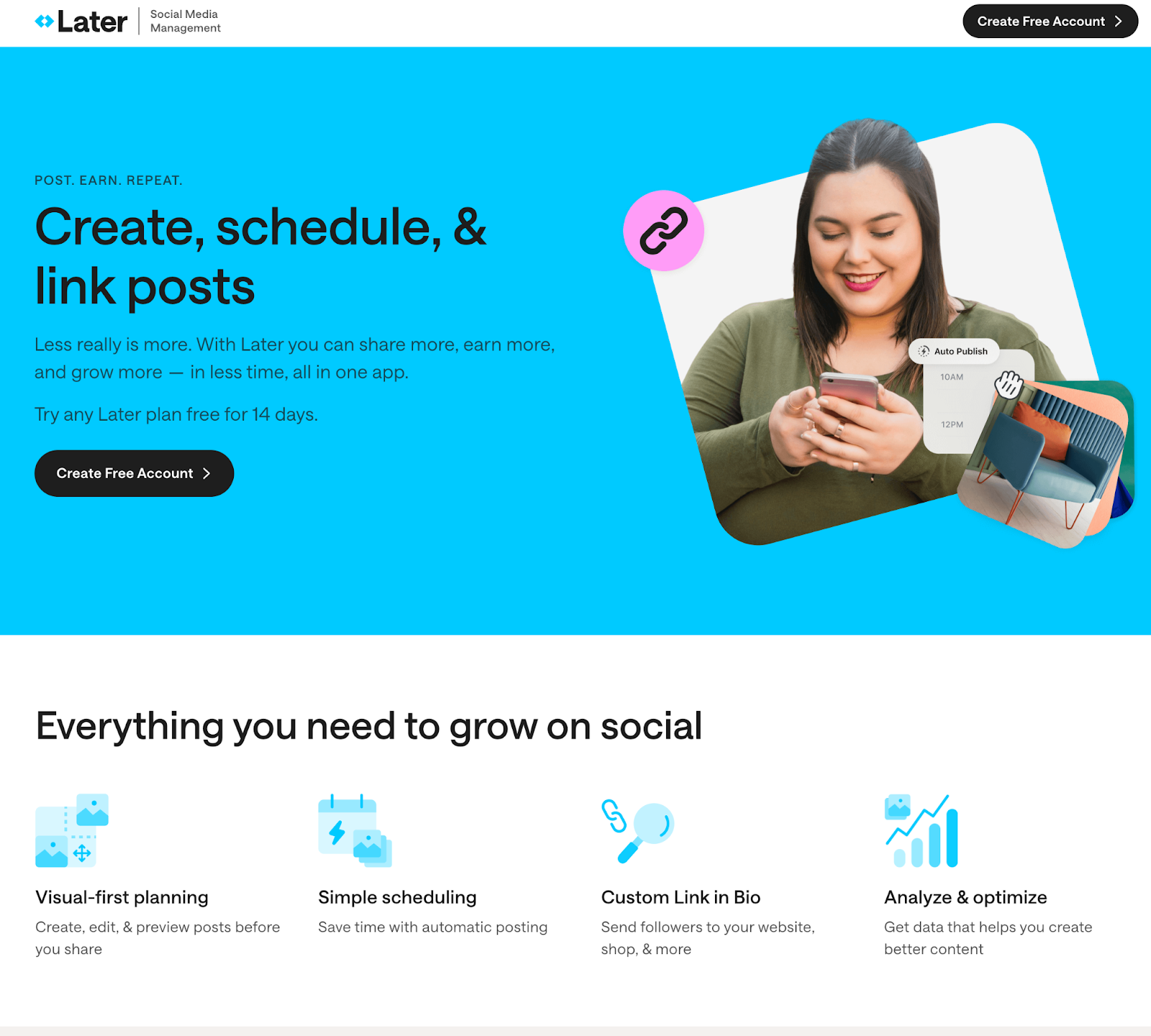 Later free trial landing page example