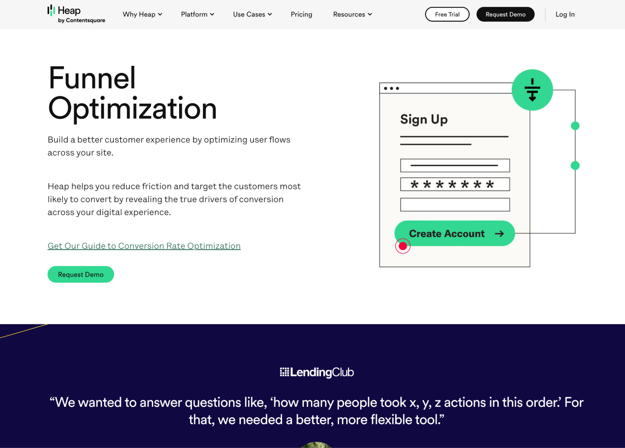 Heap - landing page funnel optimization tool and software