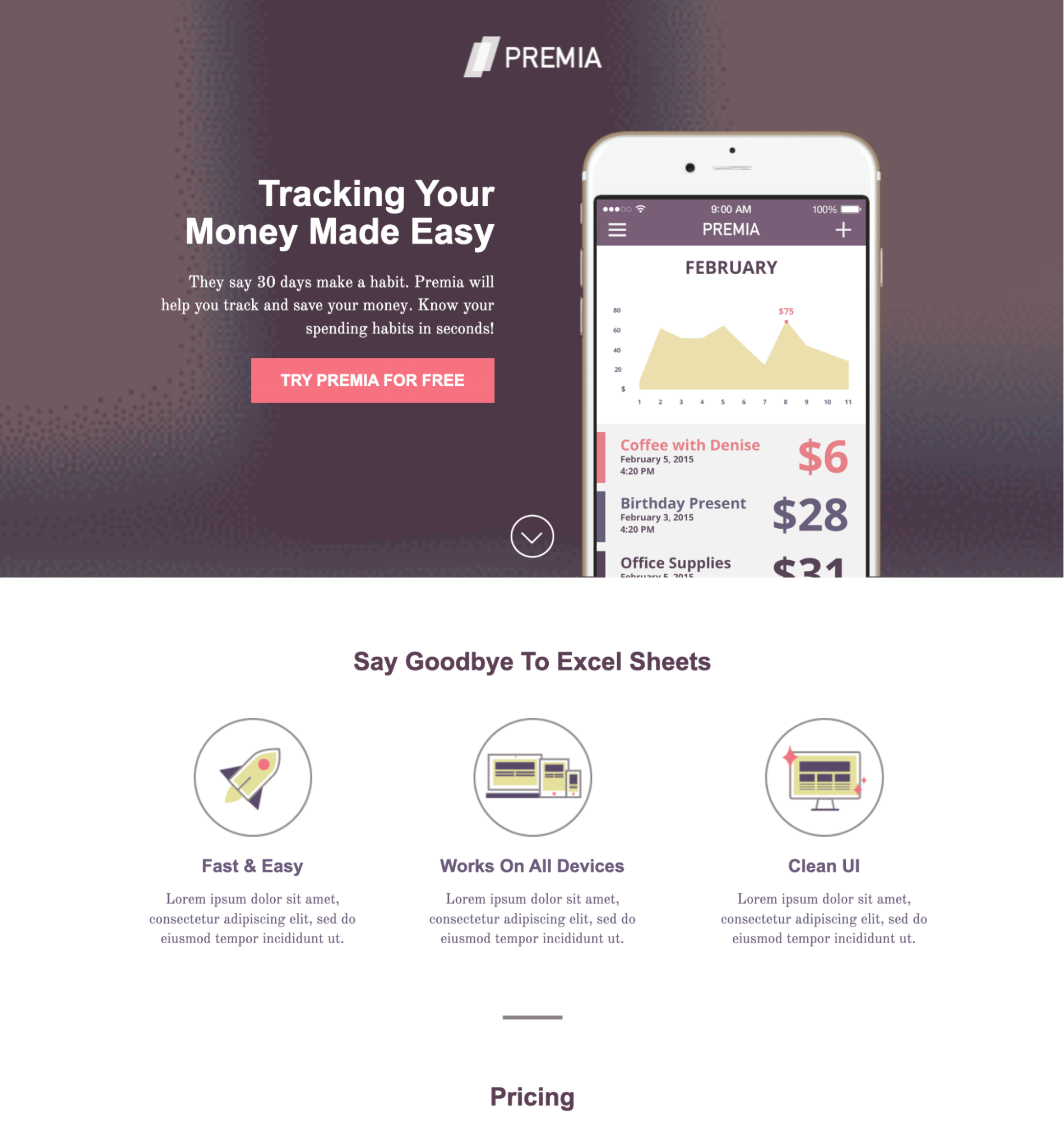 Premia landing page SaaS template